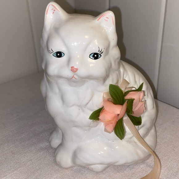 2 vintage White Cat Figurine SET Persian long haired blue eye cats LOT 70s 80s - Picture 10 of 15